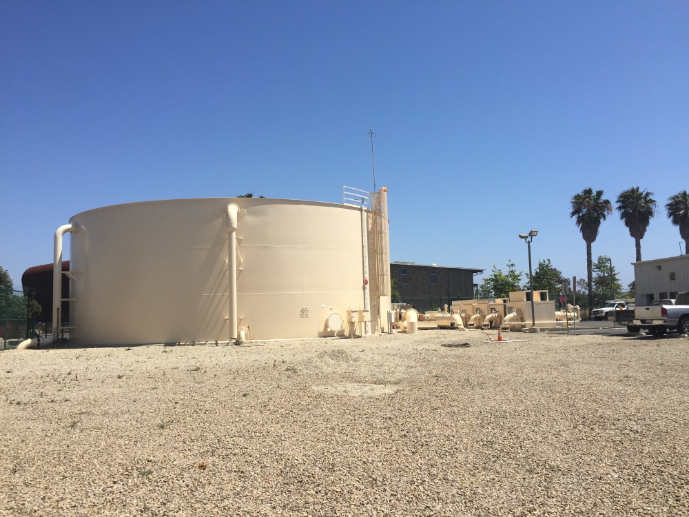 Their large external treated water holding tank, ready for Distribution